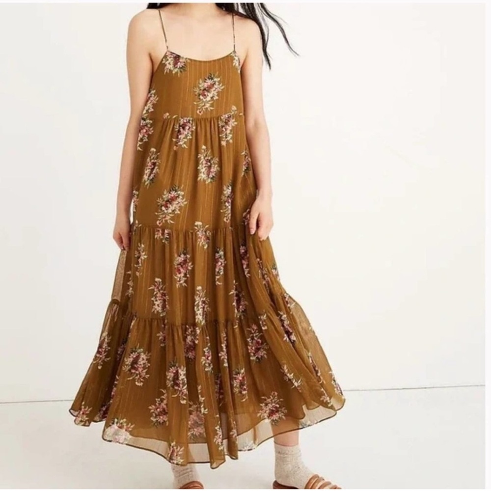 Madewell Cami Tier Midi Dress in Metallic Classic Corsage